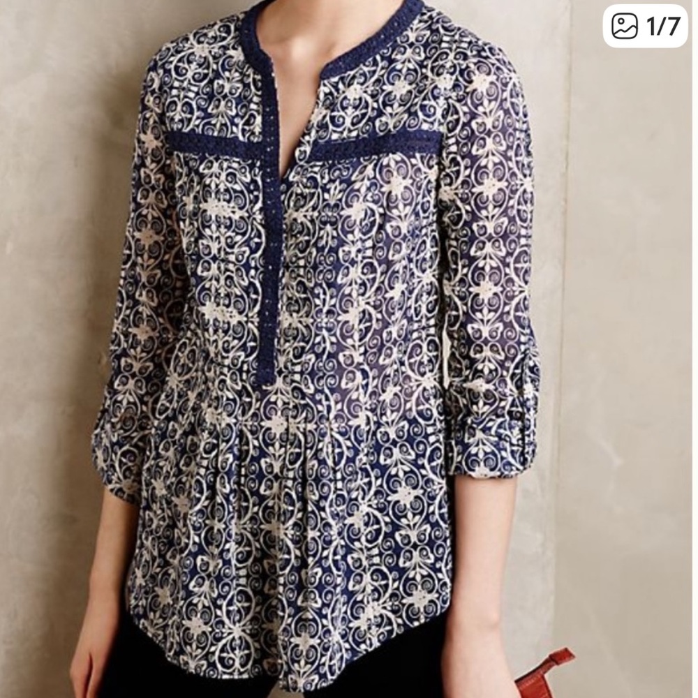 Anthropologie
Maeve Abella Pintuck Blue
Print Blouse - Picture 1 of 8